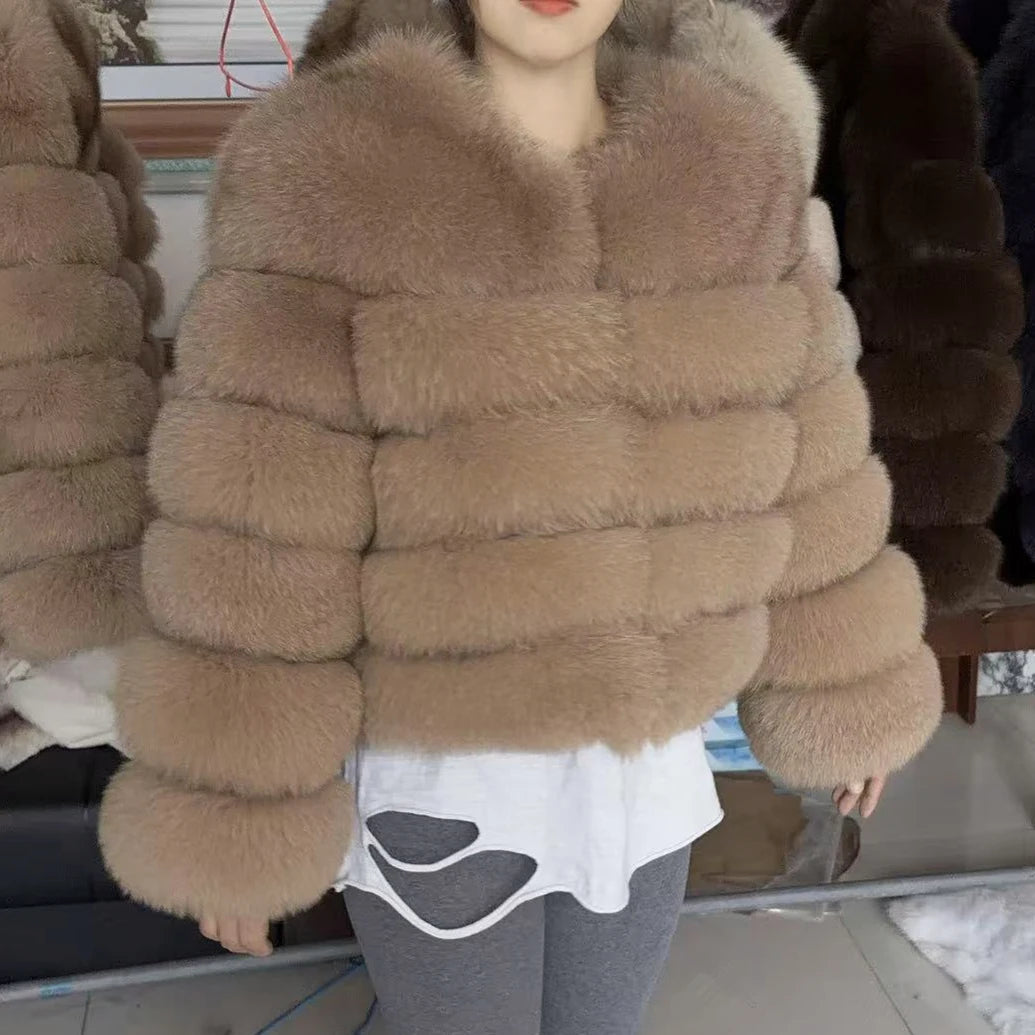QUEENTINA Fox Fur Coat Real Winter Women'S Fashion Brown 2025 Leather And Skin Clothing Natural New In Coats & Jackets Outerwear