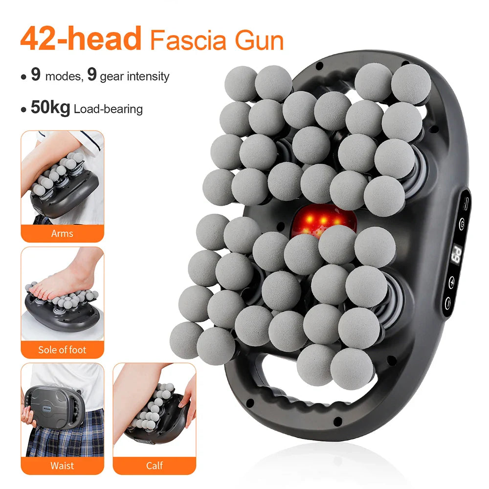 42-heads fascia gun body and muscle massager for arms, feet, waist, and calf with high-frequency vibration and multiple modes