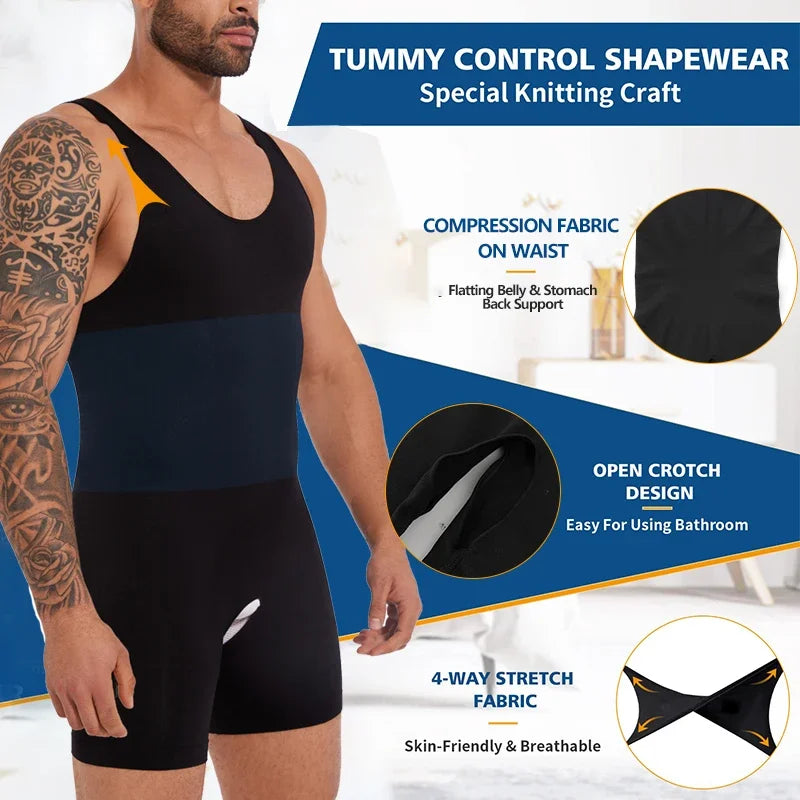 Sleeveless Bodysuit Men Full Body Shaper Compression Undershirt New Shapewear Tummy Control Faja Para Hombres Slimming Vest