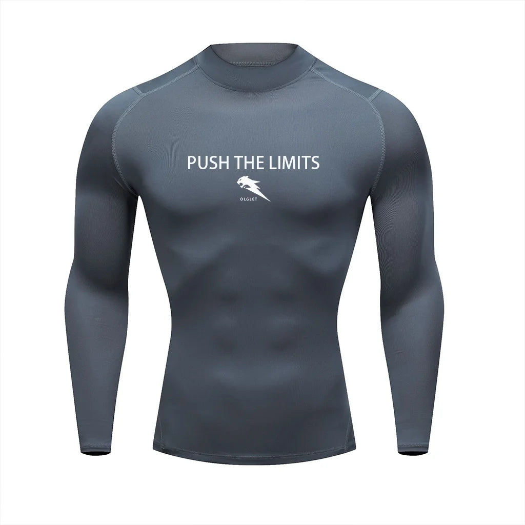 Autumn New Sports Shirt Men High Neck Compression Shirt Long Sleeved Training Top High Stretch Undershirt