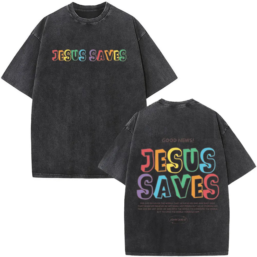 Christian Jesus Faith Over Fear Bible Verse Washed T-shirts Men Women Fashion Vintage Oversized T Shirts Harajuku Cotton T-shirt