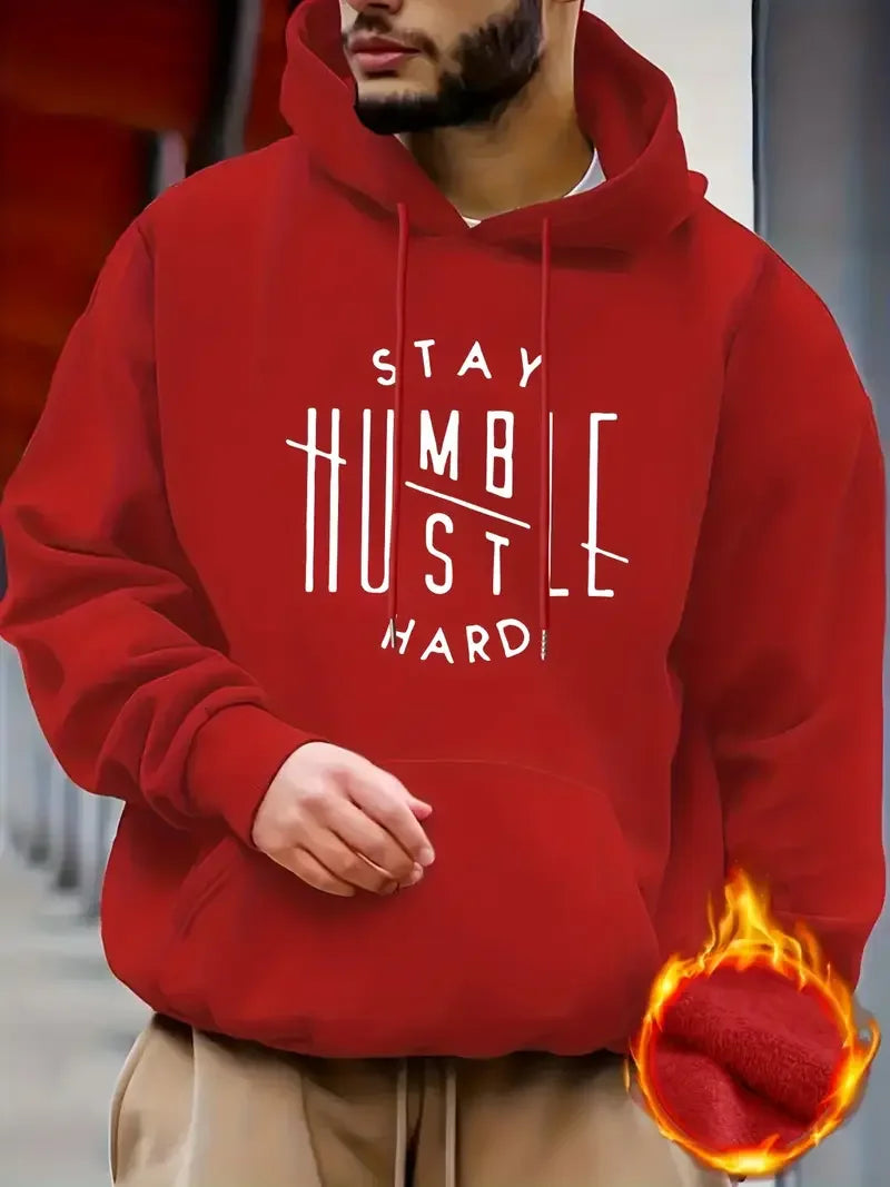 Men's Inspirational Hoodie - "Stay Humble" Pattern Printed Casual Street Style Hoodie Sweatshirt Casual Fashion Long Sleeve Hood