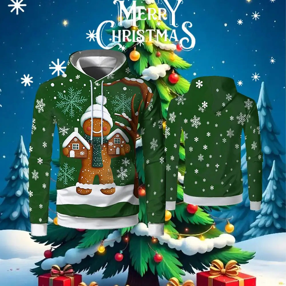 2025 Christmas 3D Printed Gingerbread Man Hoodie Autumn And Winter Fashion Pullover Men's And Women's Casual Holiday Clothing