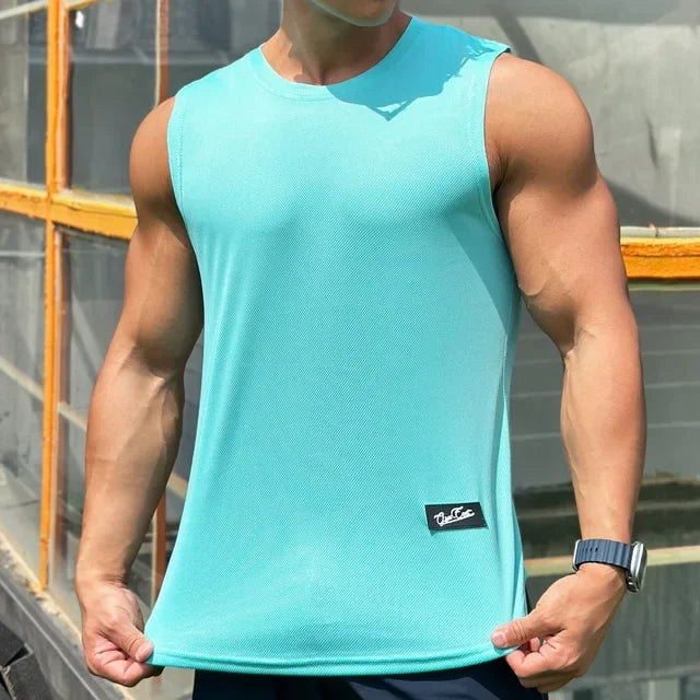 2025 Summer New Trend Men tank top Pullover Round Neck Mesh Bottom Shirt Sports Fitness Top Sleeveless Vest Quick Dry undershirt
