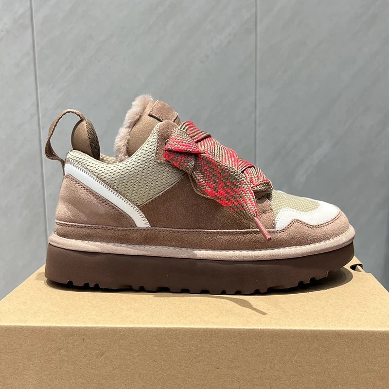 Winter Mel Low cut Fashion Versatile Casual Shoes flat bottom Comfortable and Warm Genuine Leather True Fur Snow Boots for Women