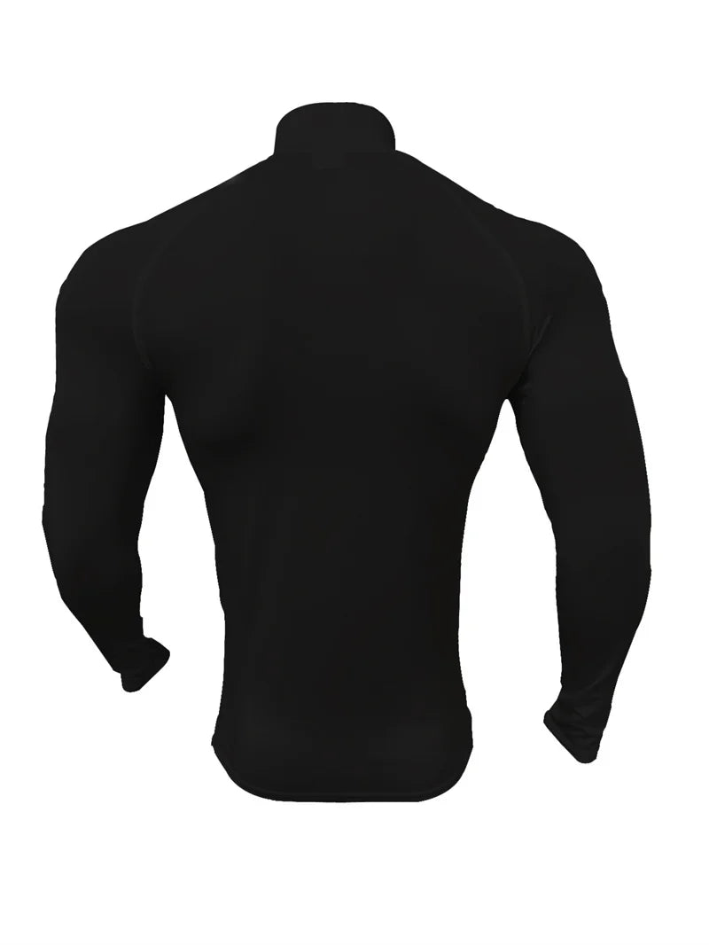 Fitness Compression Sport T-shirt Gym Running Exercise Elastic Long Sleeves Sweatshirt half zip High neck Tops men Tight T-shirt