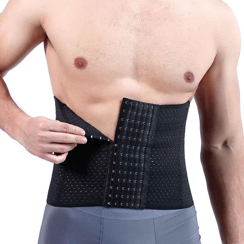 Men compression shapewear waist trainer trimmer belt corset with hook and eye closure for tummy control and back support