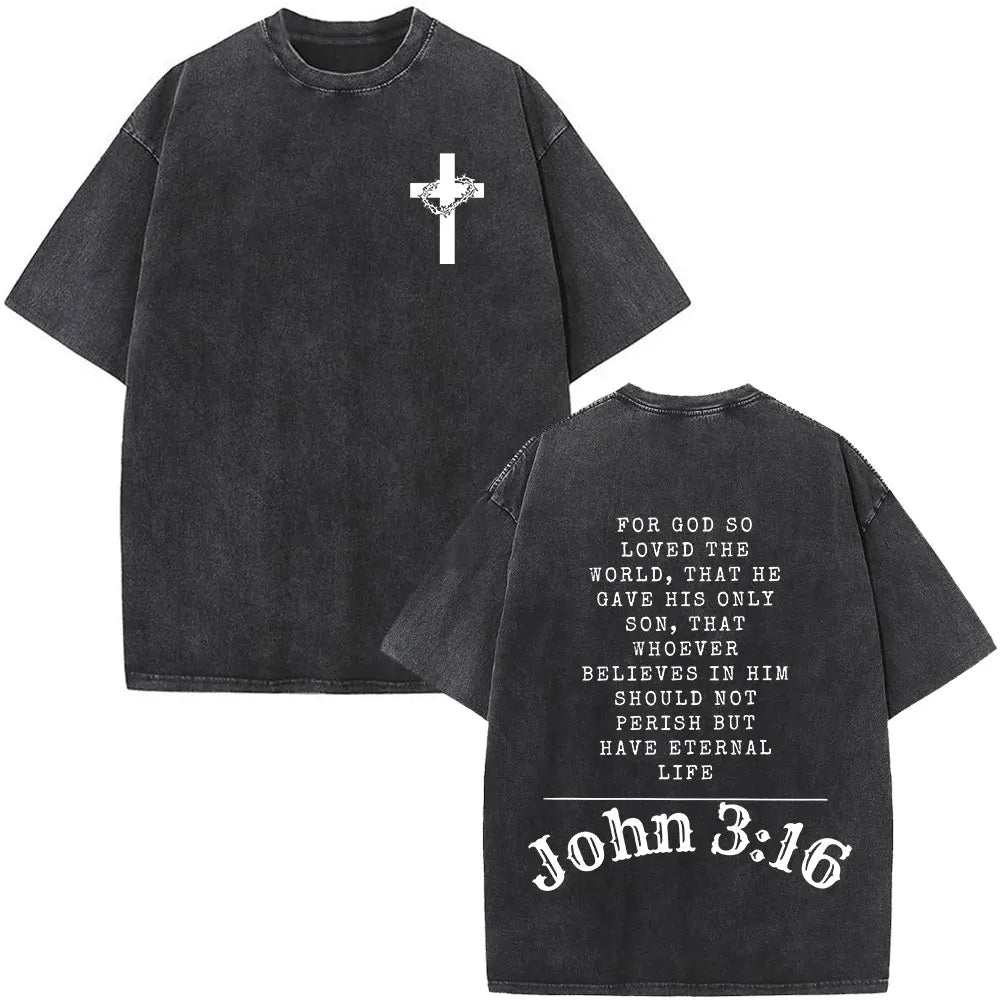 Christian Jesus Faith Over Fear Bible Verse Washed T-shirts Men Women Fashion Vintage Oversized T Shirts Harajuku Cotton T-shirt
