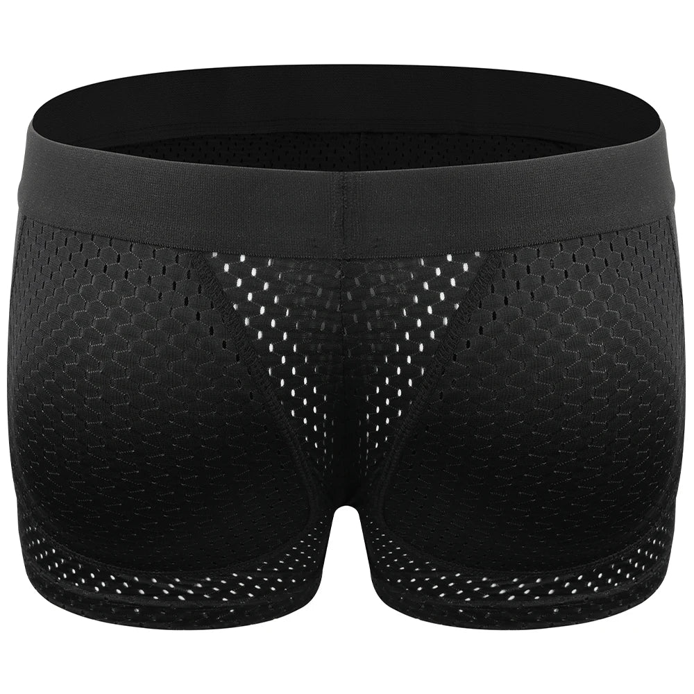 Removable Fake Buttocks Body Shaper Shorts Men Hip Lift Breathable Boxer Briefs Hollow Antibacterial Quick-Drying Bottom Crotch