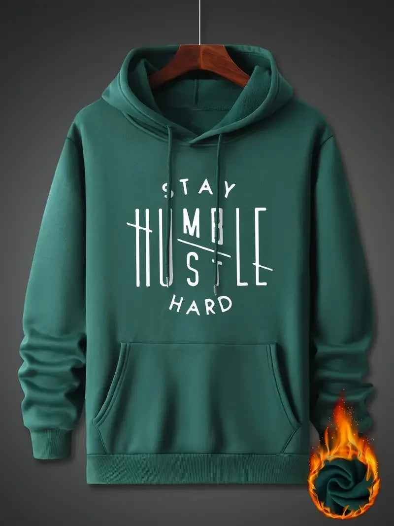 Men's Inspirational Hoodie - "Stay Humble" Pattern Printed Casual Street Style Hoodie Sweatshirt Casual Fashion Long Sleeve Hood
