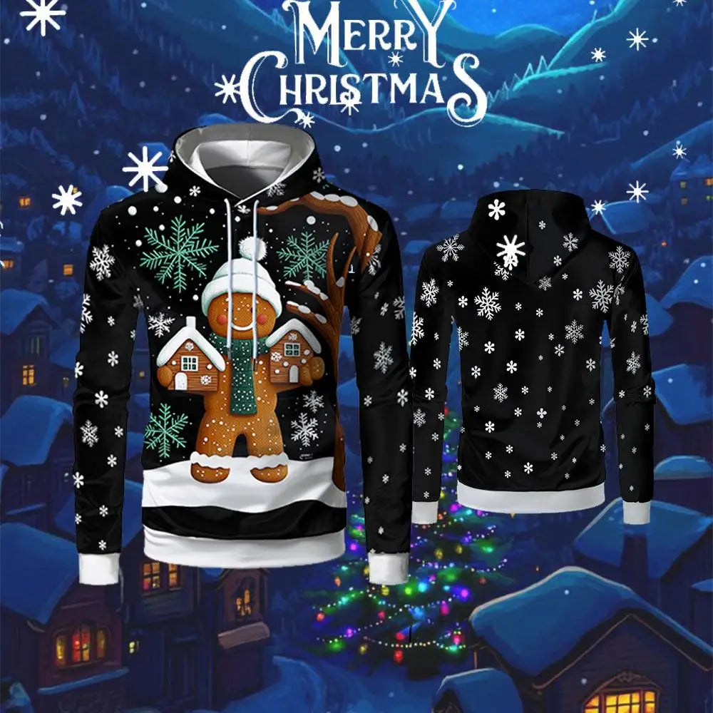 2025 Christmas 3D Printed Gingerbread Man Hoodie Autumn And Winter Fashion Pullover Men's And Women's Casual Holiday Clothing