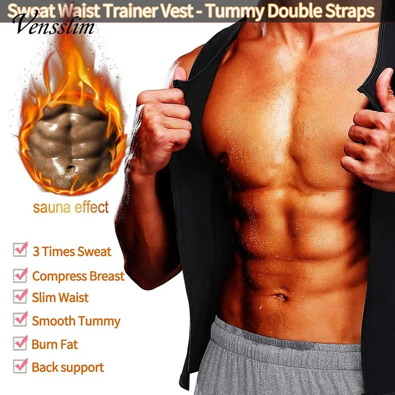 Vensslim Men Body Shaper Waist Trainer Vest Slimming Shirt Sauna Sweat Compression Undershirt Shapewear Fat Burner Workout Tops
