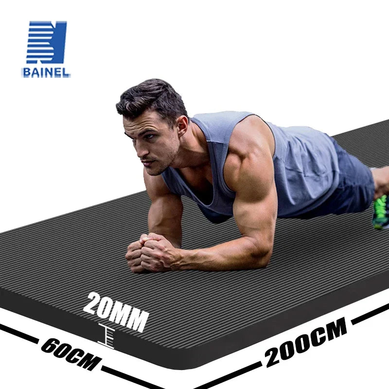 Longer yoga mat 200cm x 60cm x 20mm thick for men fitness Pilates exercise with anti-slip and waterproof surface