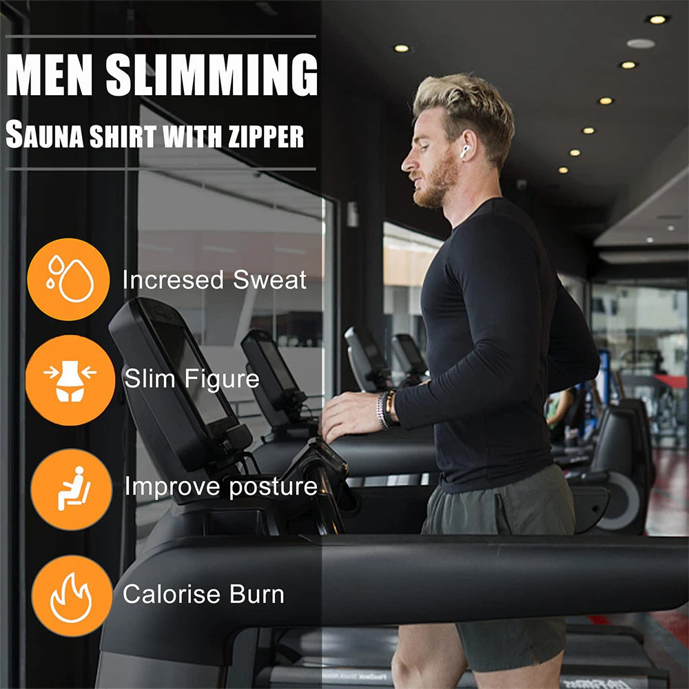 Sauna Shirt for Men Sweat Suit Compression Long Sleeve Top Weight Loss Body Shaper Shirts for Workout Sports