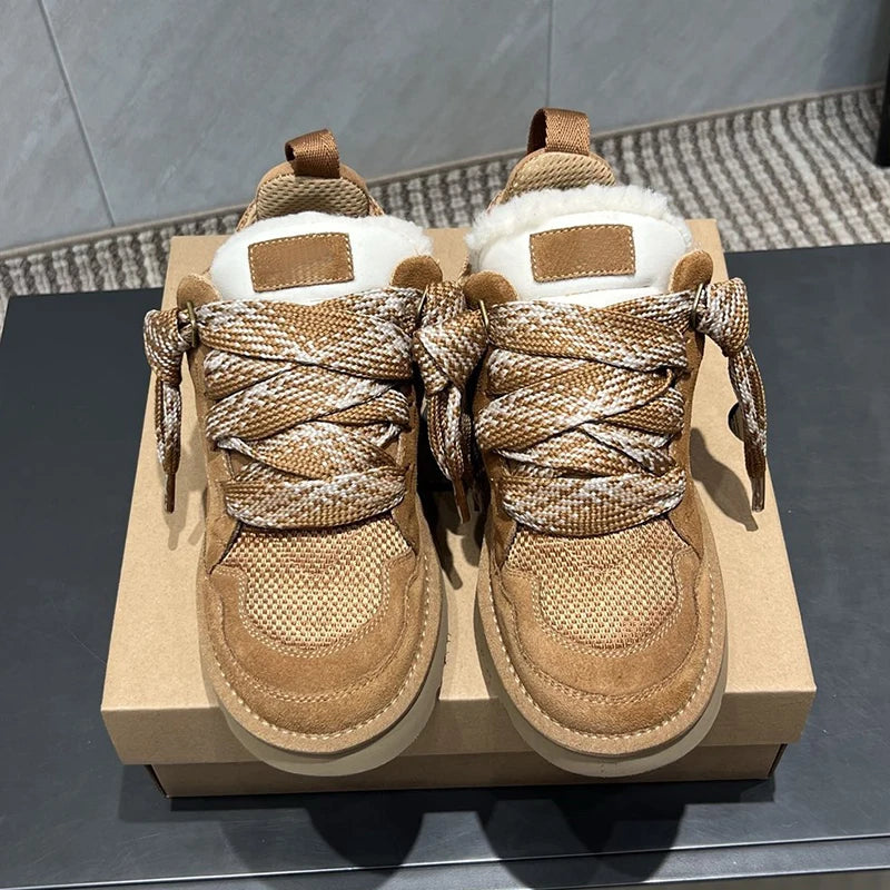 Winter Mel Low cut Fashion Versatile Casual Shoes flat bottom Comfortable and Warm Genuine Leather True Fur Snow Boots for Women