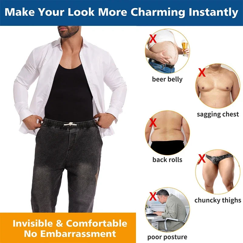 Sleeveless Bodysuit Men Full Body Shaper Compression Undershirt New Shapewear Tummy Control Faja Para Hombres Slimming Vest