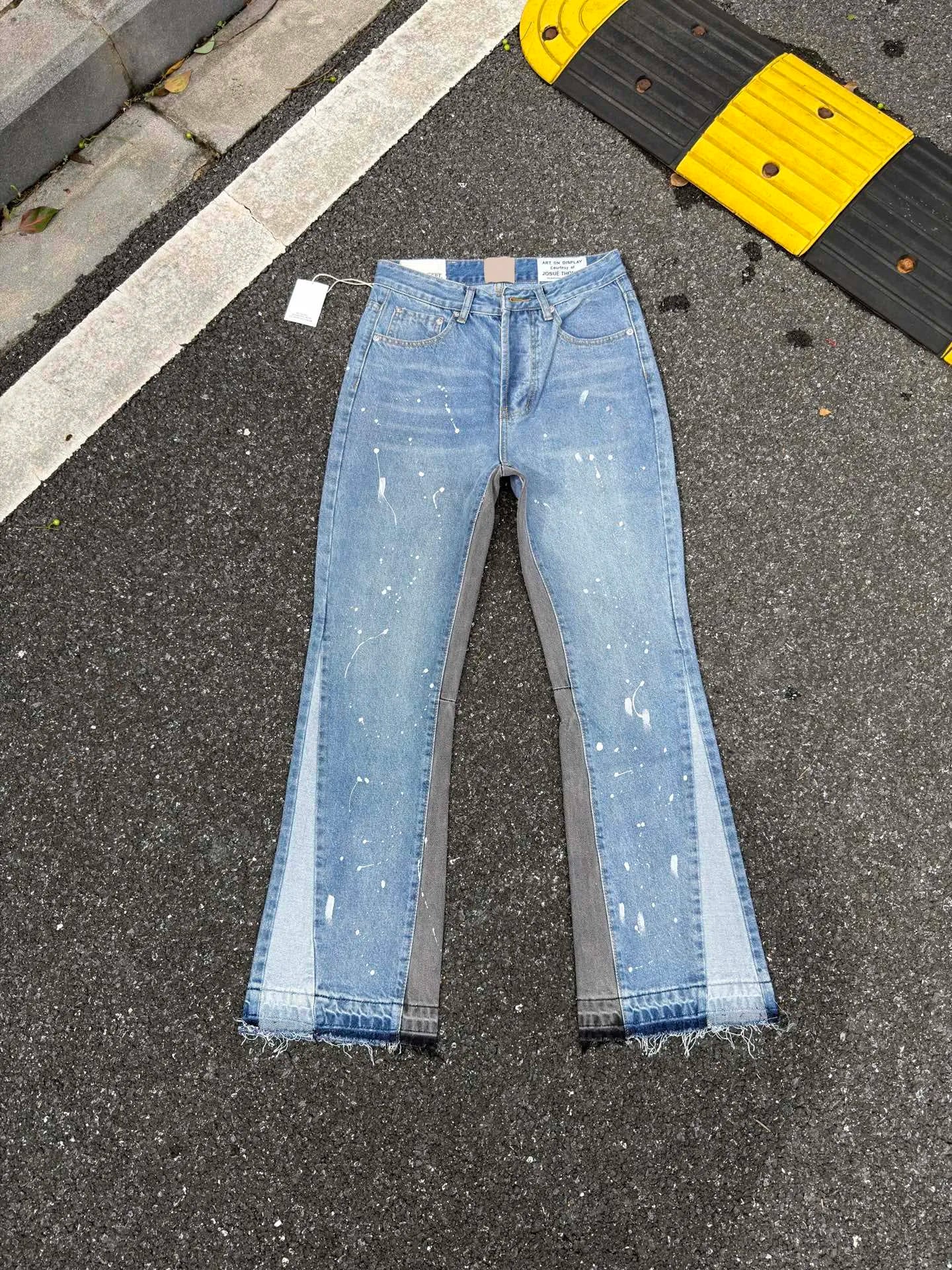 2025 GPT Spliced Ink-wash Women Men Denim Jeans Logo Printed flared Pants Washed Jeans Trousers