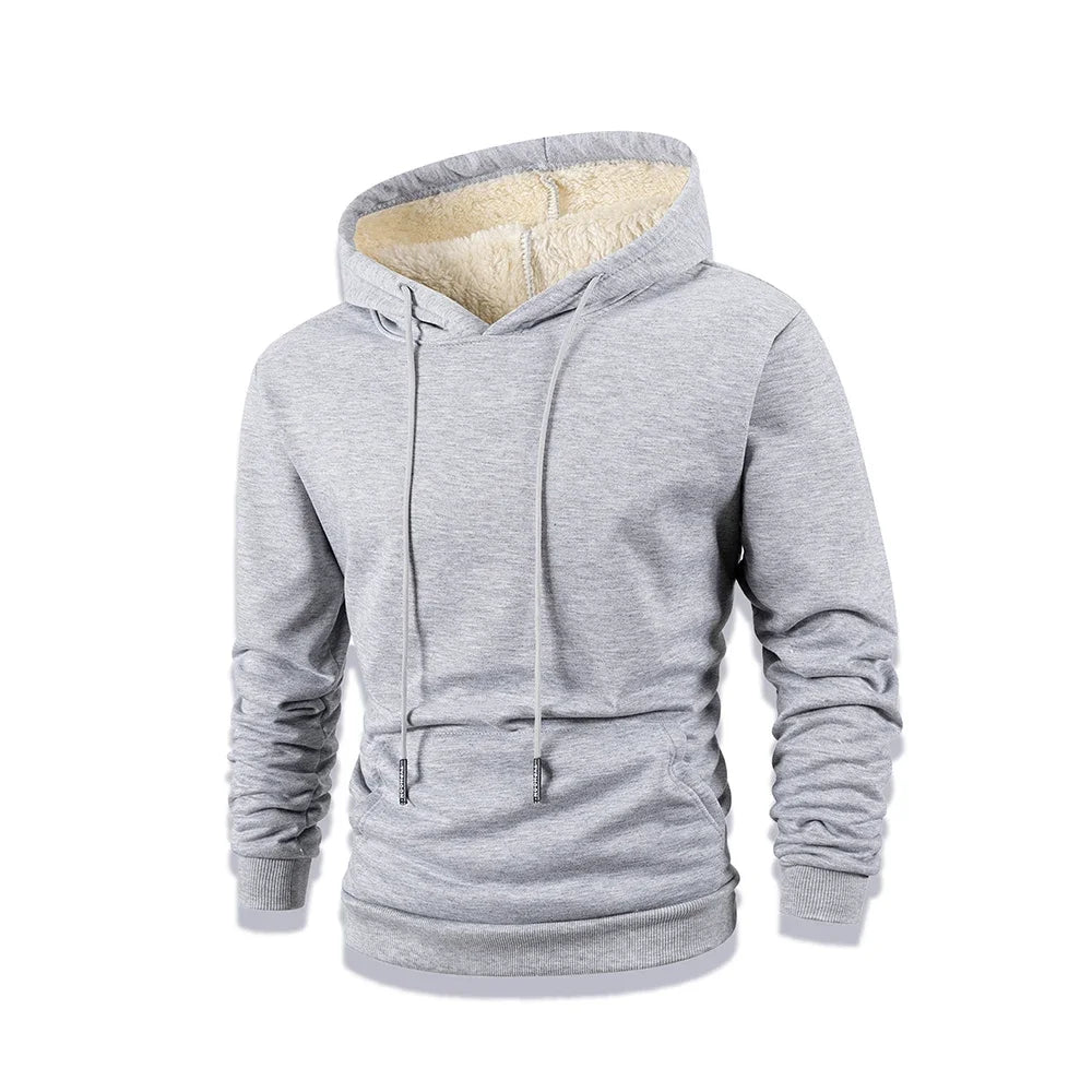 Men's New Winter Warm Fleece Lined Hoodied Thick Crew Neck Solid Basic Pullover Sweatshirt Thermal Comf Streatwear Tops Clothing