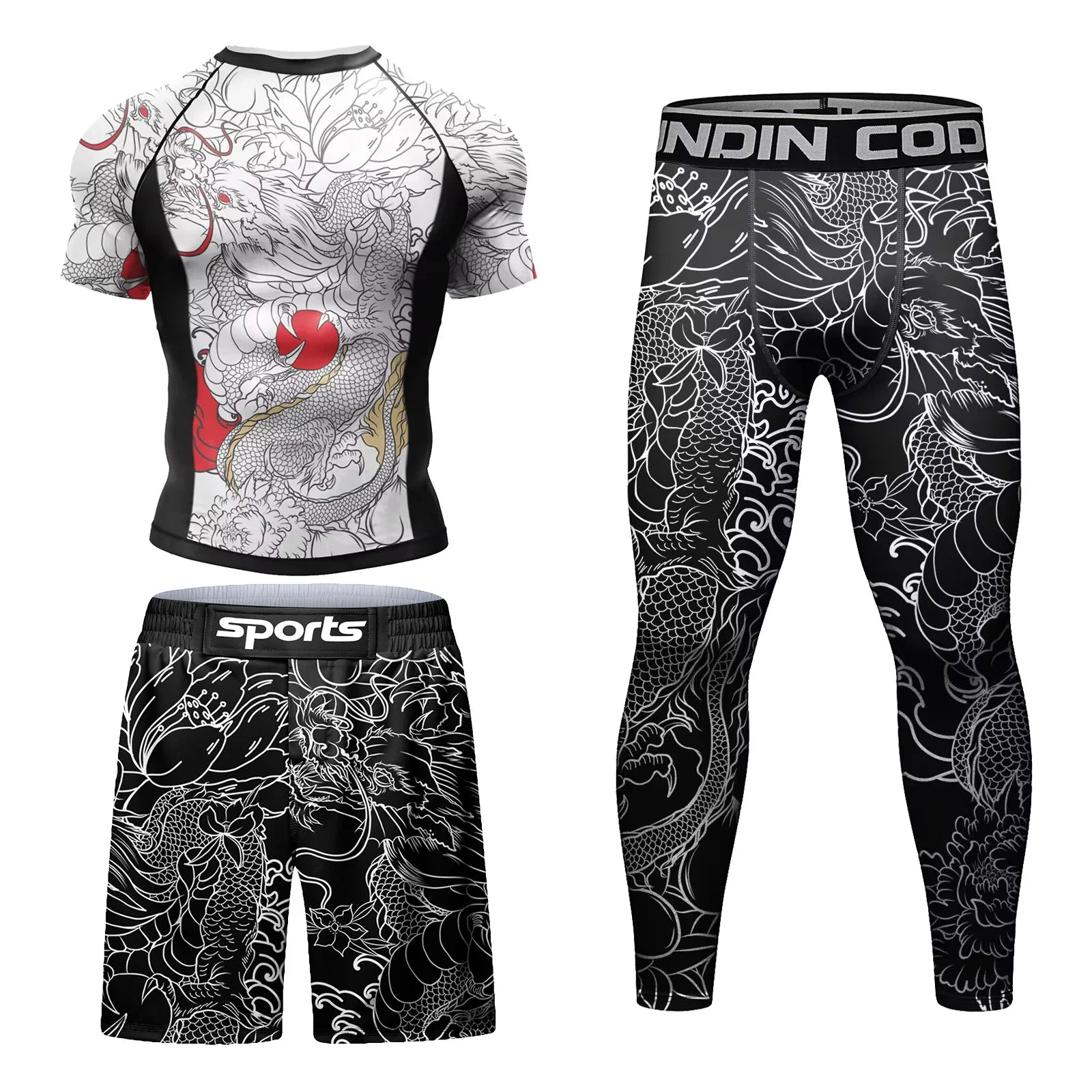 Men Tracksuit MMA No Gi Rashguard Jiu Jitsu T-shirt+Pants Boxing Jerseys Set BJJ Muay Thai Shorts Compression Legging Sportsuit