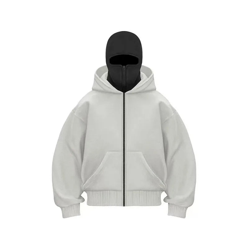 2025 Autumn Men Balaclava Y2K Gothic Harajuku Winter New Item Double Hooded Sweatshirt Men's Hooded Mask Zipper Sportswear Women