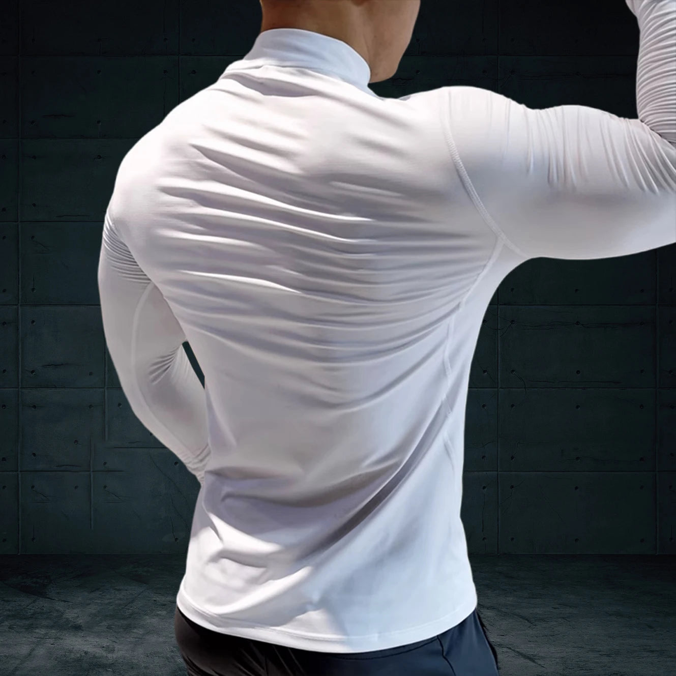Autumn New Sports Shirt Men High Neck Compression Shirt Long Sleeved Training Top High Stretch Undershirt