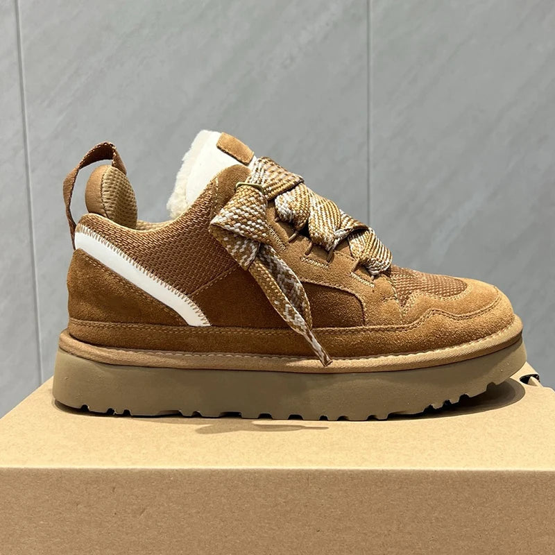 Winter Mel Low cut Fashion Versatile Casual Shoes flat bottom Comfortable and Warm Genuine Leather True Fur Snow Boots for Women