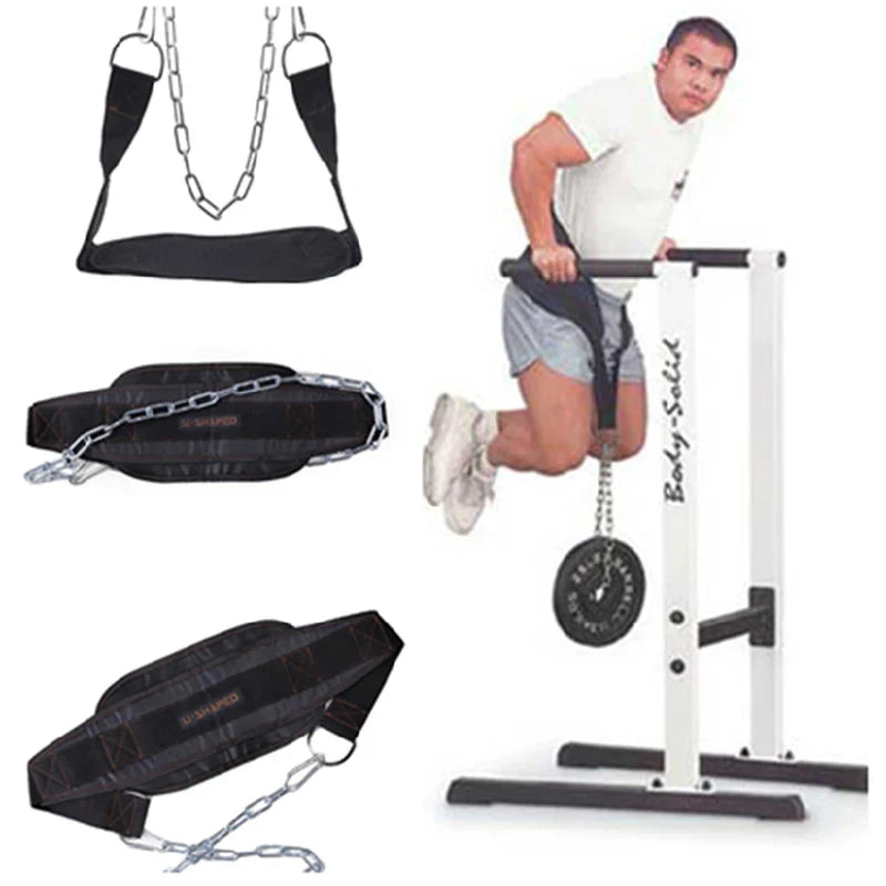 Thick neoprene weight lifting belt with chain for pull-ups and dips in gym fitness training