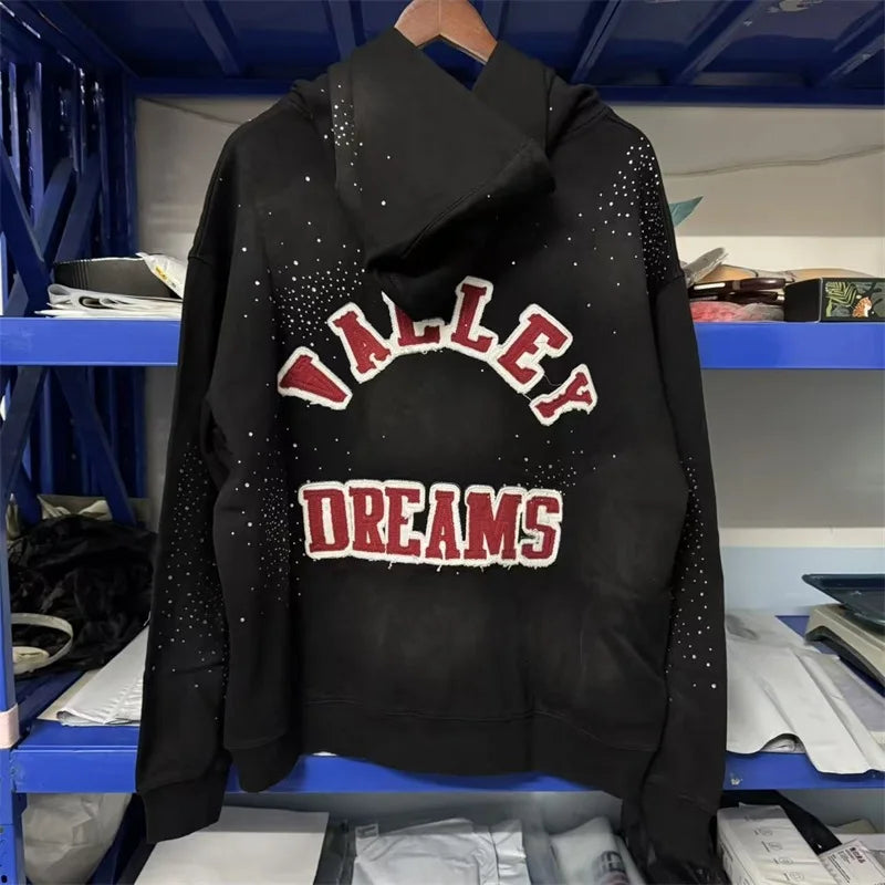 Black Washed VALLEY Hot Drill Hoodies Men Women 1:1 Best Quality American Vintage Vale Embroidered Logo Sweatshirts