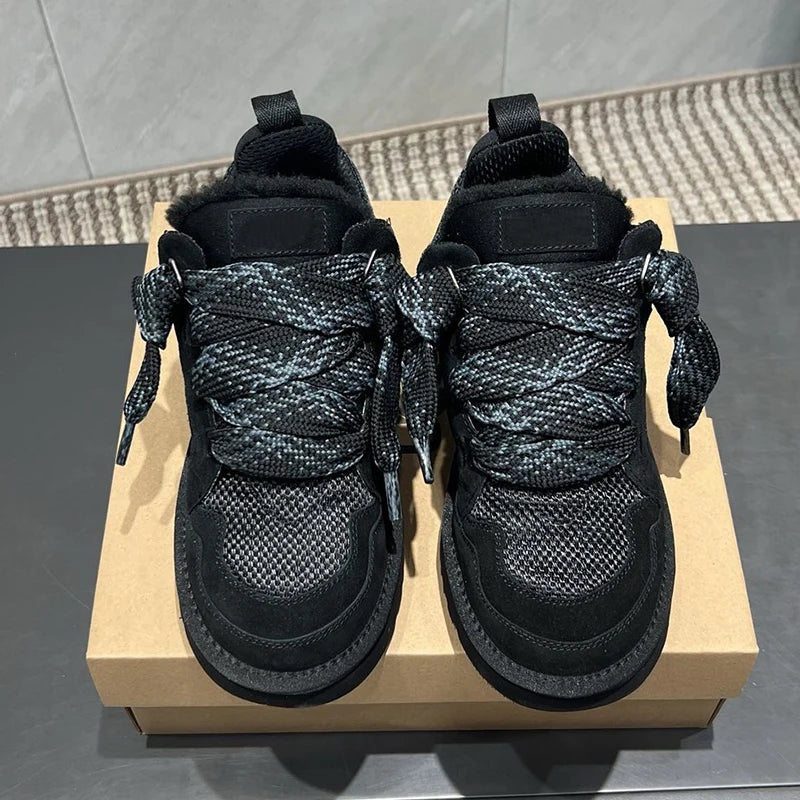 Winter Mel Low cut Fashion Versatile Casual Shoes flat bottom Comfortable and Warm Genuine Leather True Fur Snow Boots for Women