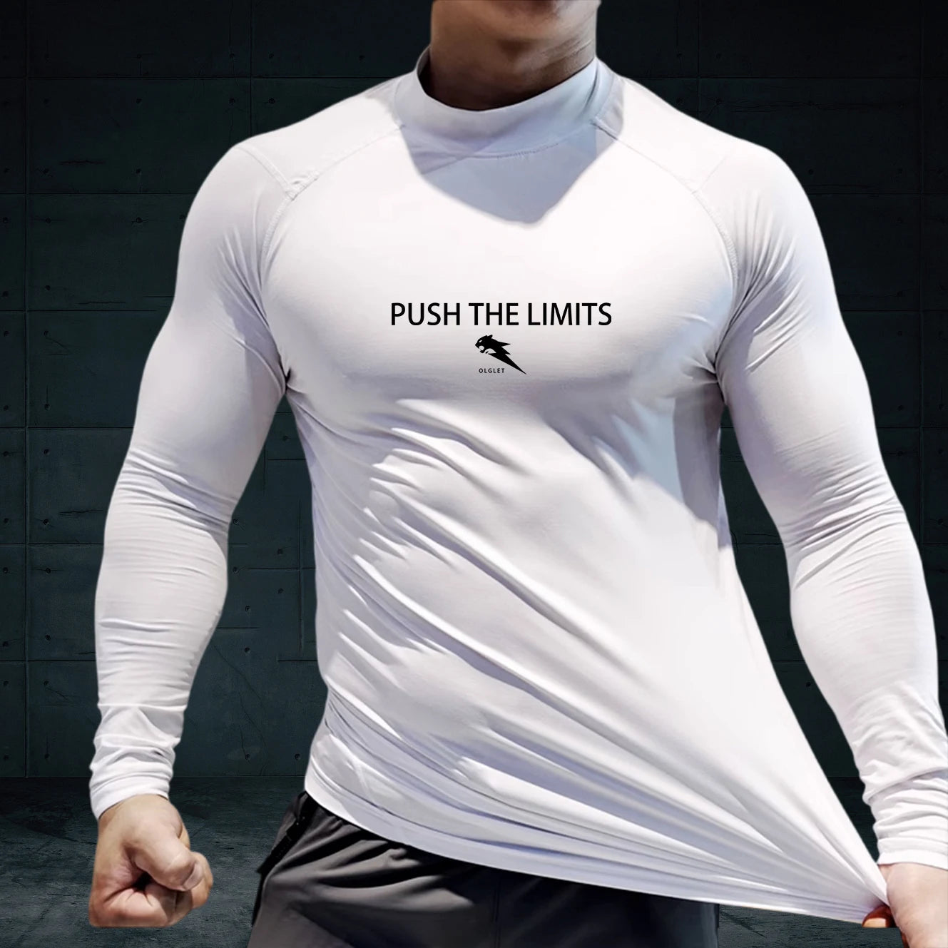 Autumn New Sports Shirt Men High Neck Compression Shirt Long Sleeved Training Top High Stretch Undershirt