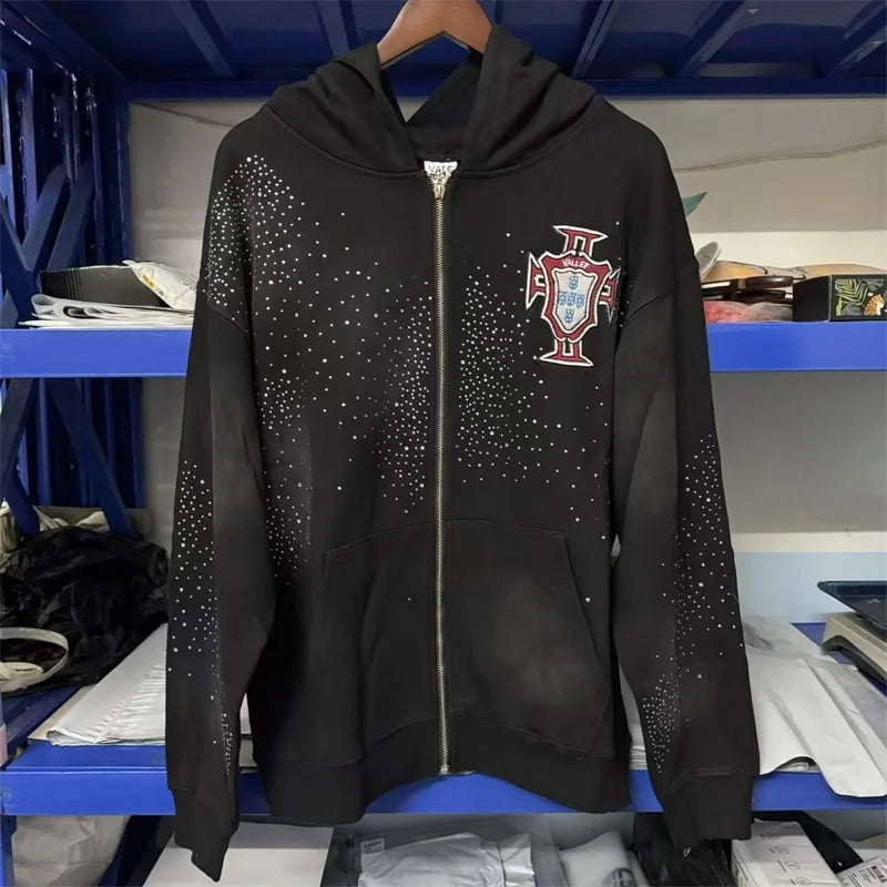 Black Washed VALLEY Hot Drill Hoodies Men Women 1:1 Best Quality American Vintage Vale Embroidered Logo Sweatshirts