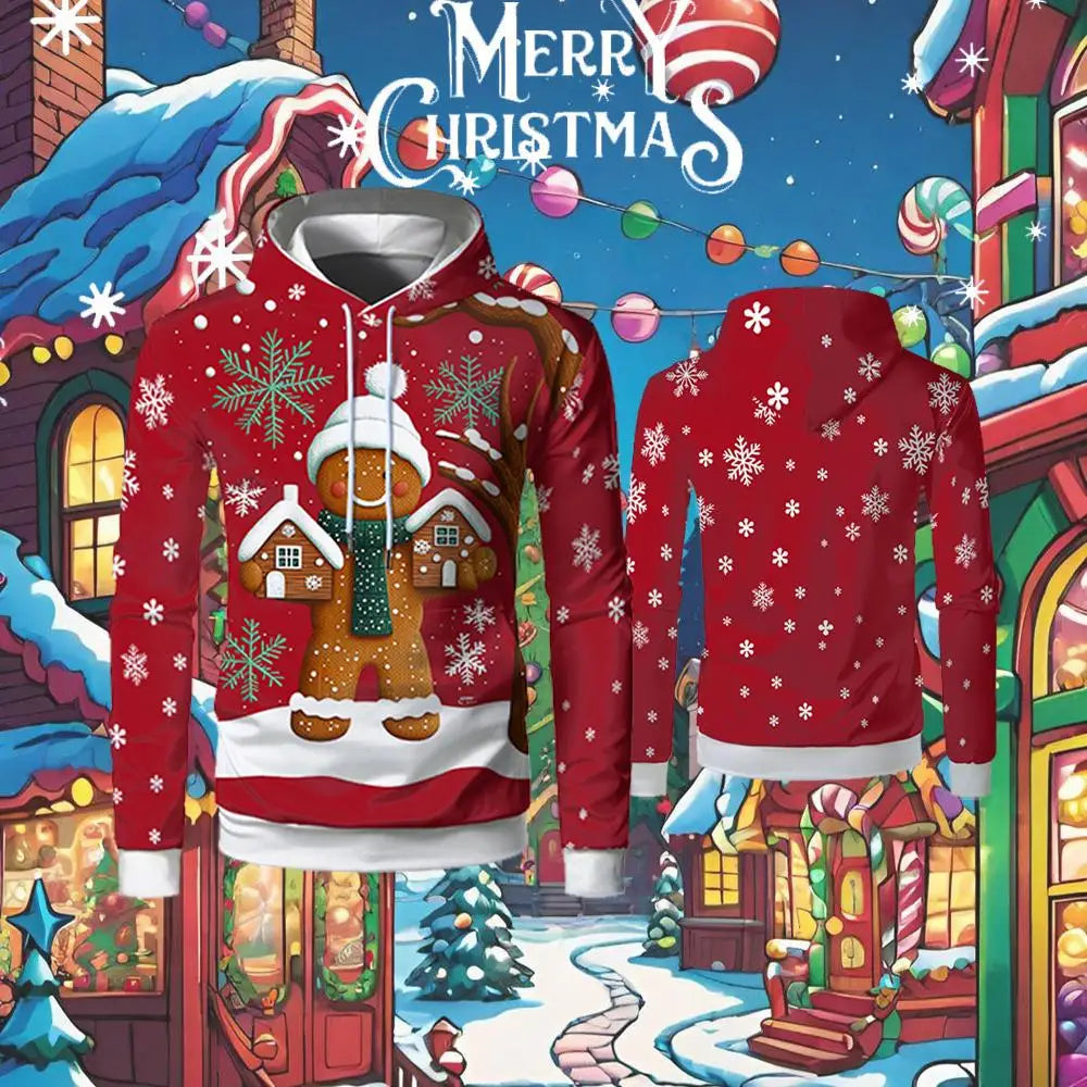 2025 Christmas 3D Printed Gingerbread Man Hoodie Autumn And Winter Fashion Pullover Men's And Women's Casual Holiday Clothing
