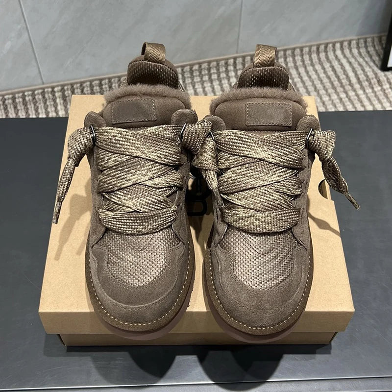 Winter Mel Low cut Fashion Versatile Casual Shoes flat bottom Comfortable and Warm Genuine Leather True Fur Snow Boots for Women