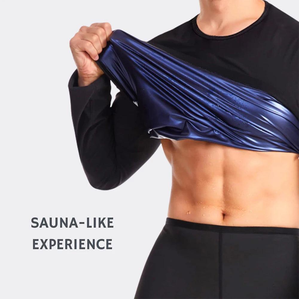 Sauna Shirt for Men Sweat Suit Compression Long Sleeve Top Weight Loss Body Shaper Shirts for Workout Sports
