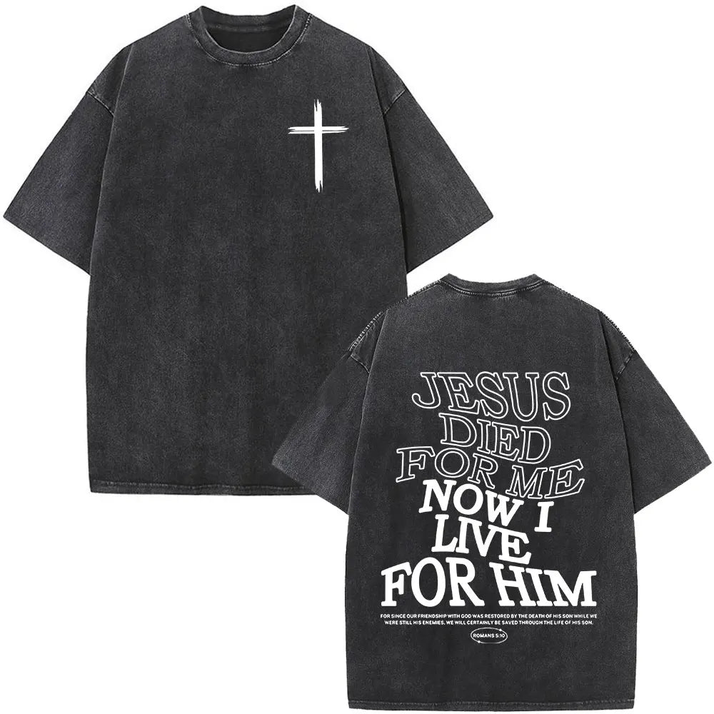 Christian Jesus Faith Over Fear Bible Verse Washed T-shirts Men Women Fashion Vintage Oversized T Shirts Harajuku Cotton T-shirt