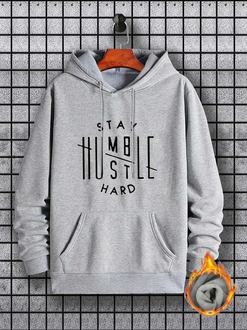 Men's Inspirational Hoodie - "Stay Humble" Pattern Printed Casual Street Style Hoodie Sweatshirt Casual Fashion Long Sleeve Hood