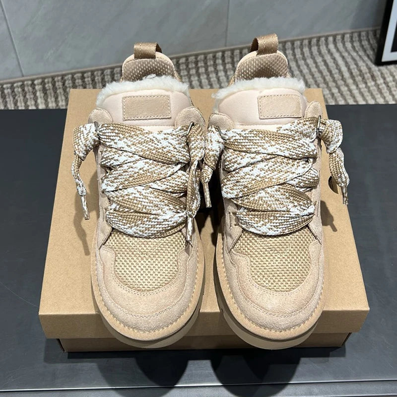 Winter Mel Low cut Fashion Versatile Casual Shoes flat bottom Comfortable and Warm Genuine Leather True Fur Snow Boots for Women