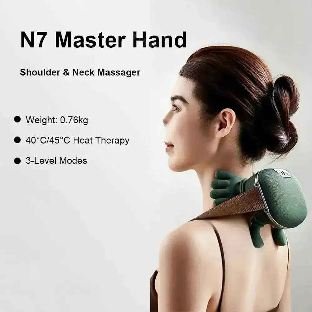 N7 Master Hand shoulder and neck massager with heat therapy and 3-level modes for home relaxation and improvement tips