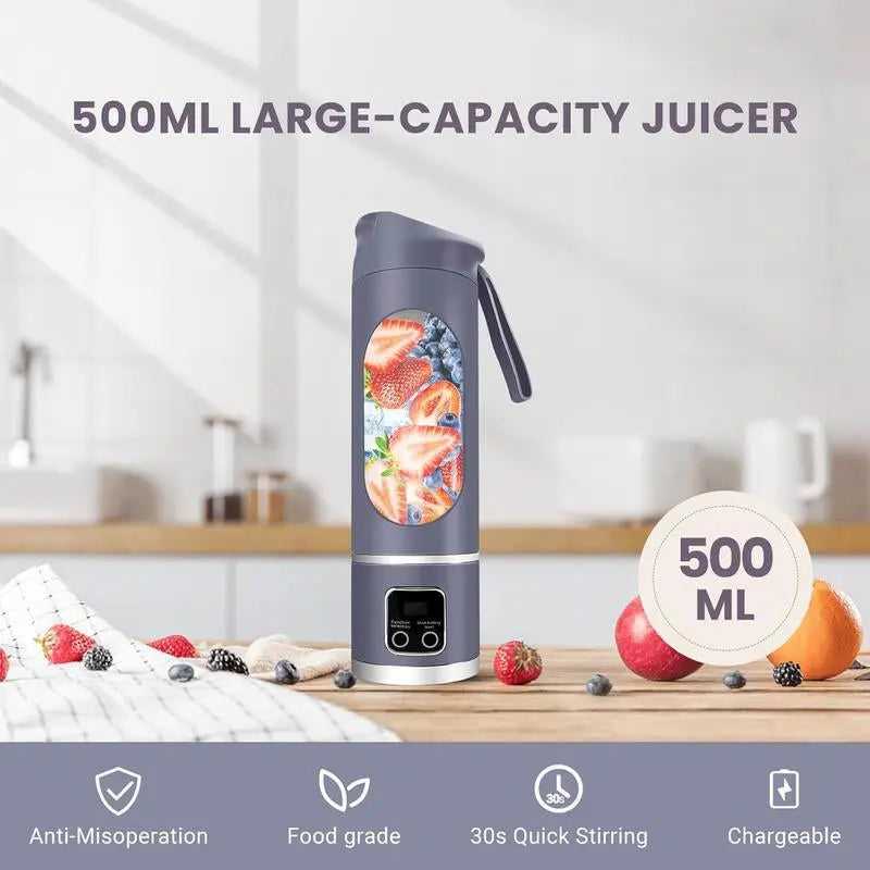 Portable Blender,Usb-C Rechargeable,Personal Compact Travel Juicer Cup 500ML for Shakes, Smoothies,Fresh Juice,Self-Cleaning,Leakproof Lid, Smart Time Display,12 Blades,With Strong Blending White