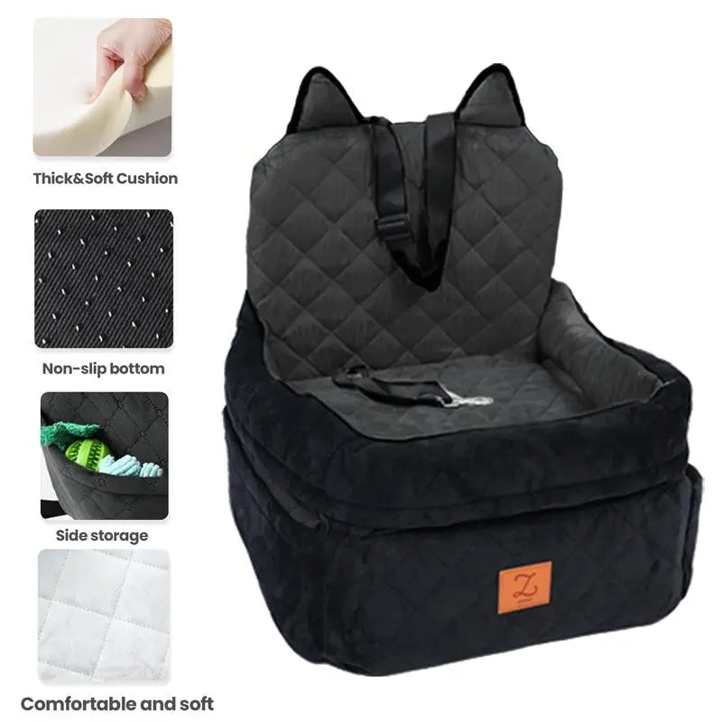 Zvrpet Dog Car Seat Fully Detachable and Washable Memory Foam Covered Car-Mounted Pet Kennel Soft Fabric Easy to Install with Adjustable Straps Anti-Slip Bottom Cover for Back Seat Pet Car Bed for Car SUV Outdoorfun Travel Dog Bed Pet Bed Cat Bed