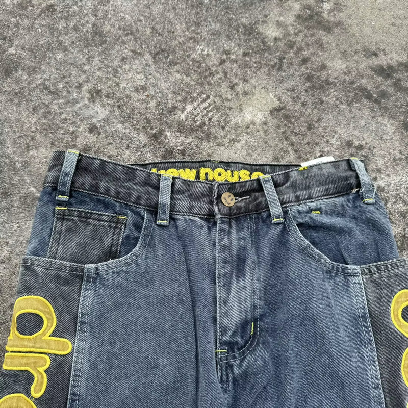 the Denim Fabric Is Stitched with a Special Style of Patchwork Design Jeans for Men and Women Casual Ropa Hombre