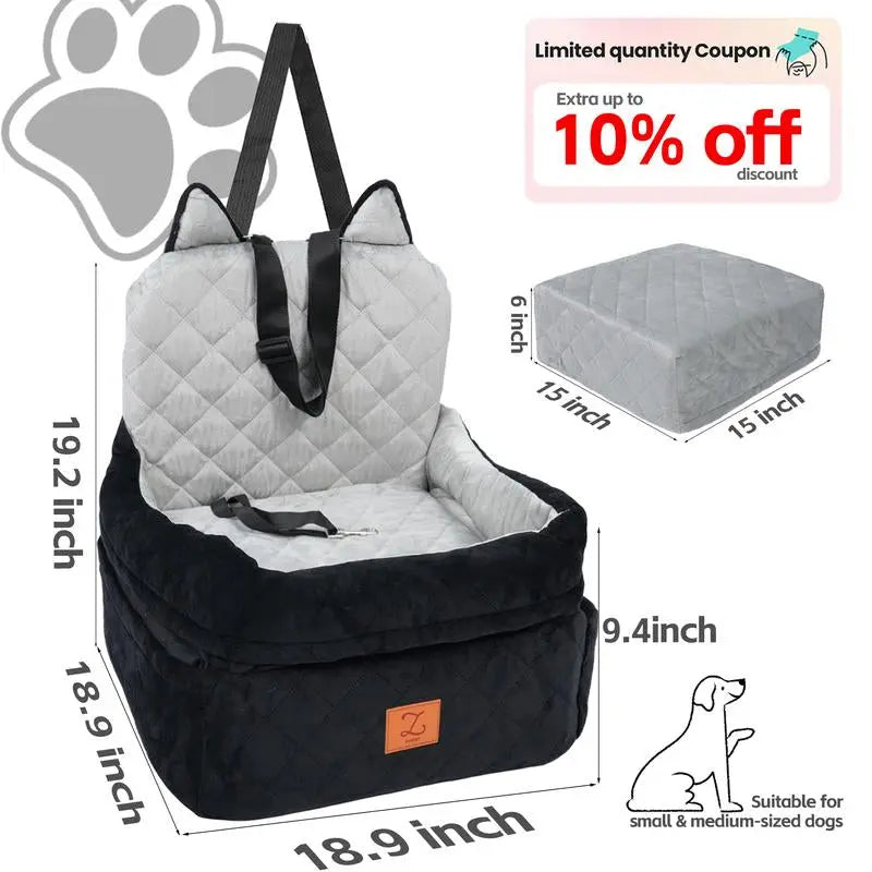 Zvrpet Dog Car Seat Fully Detachable and Washable Memory Foam Covered Car-Mounted Pet Kennel Soft Fabric Easy to Install with Adjustable Straps Anti-Slip Bottom Cover for Back Seat Pet Car Bed for Car SUV Outdoorfun Travel Dog Bed Pet Bed Cat Bed
