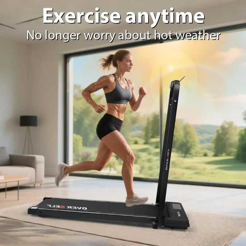 OVER SELF Portable Walking Pad Treadmill with Wheels Remote Control LED Display 42.5X19X4.7 Inches for Home Office Use 300 Lbs Capacity Quiet Operation 2-In-1 Design for Daily Workout & Calories Tracking