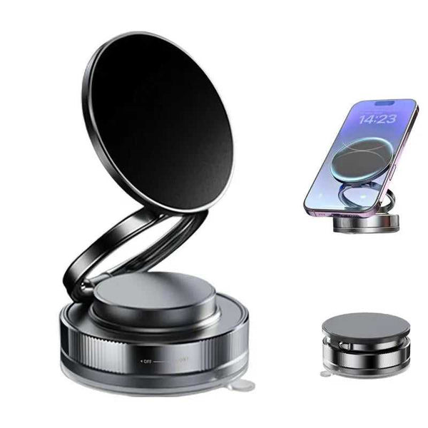 Vacuum Magnetic Phone Holder for Car, 360° Adjustable Suction Cup Phone Mount, Foldable & Portable Vacuum Magnetic Phone Stand for All Smartphones & All Car Models & Gym/Bathroom Mirror