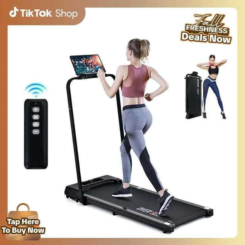 OVER SELF Portable Walking Pad Treadmill with Wheels Remote Control LED Display 42.5X19X4.7 Inches for Home Office Use 300 Lbs Capacity Quiet Operation 2-In-1 Design for Daily Workout & Calories Tracking