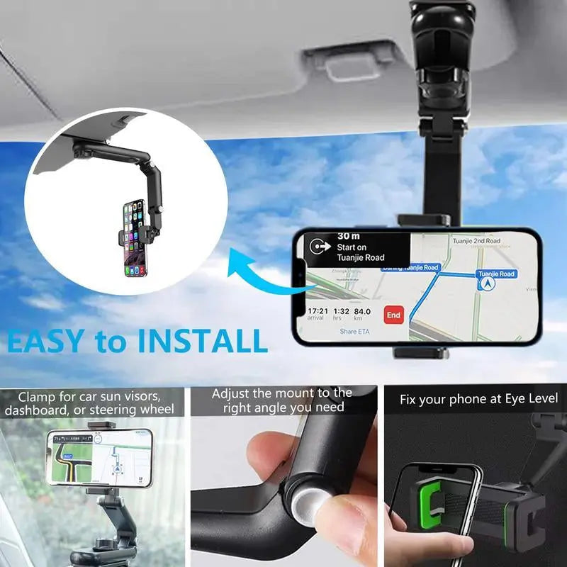 New 1080° Multi-Function Sun Visor Universal 360 Degree Rotating Phone Holder Suitable for Any Scene Car Holder - Rotatable and Retractable