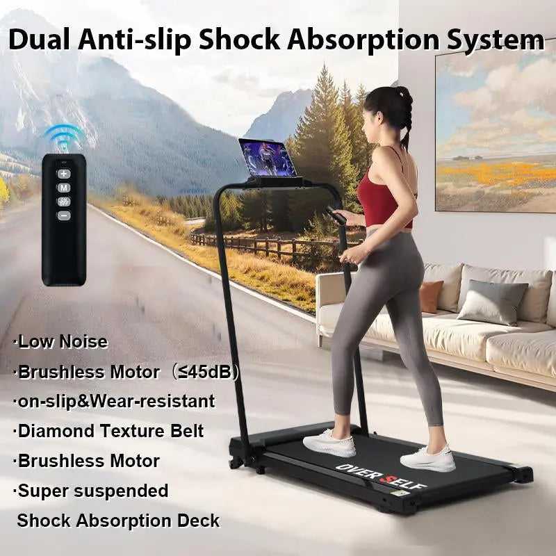 OVER SELF Portable Walking Pad Treadmill with Wheels Remote Control LED Display 42.5X19X4.7 Inches for Home Office Use 300 Lbs Capacity Quiet Operation 2-In-1 Design for Daily Workout & Calories Tracking
