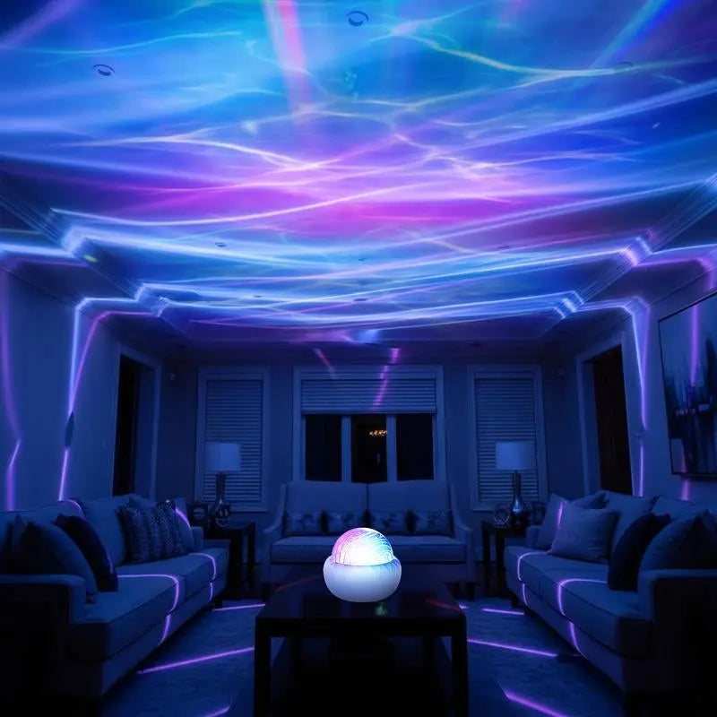 2 Scene - 16-Color Ocean Wave & 3D Water Ripple Projector Lamp with Remote Control – round LED Light for Relaxation & Romantic Night Ambience