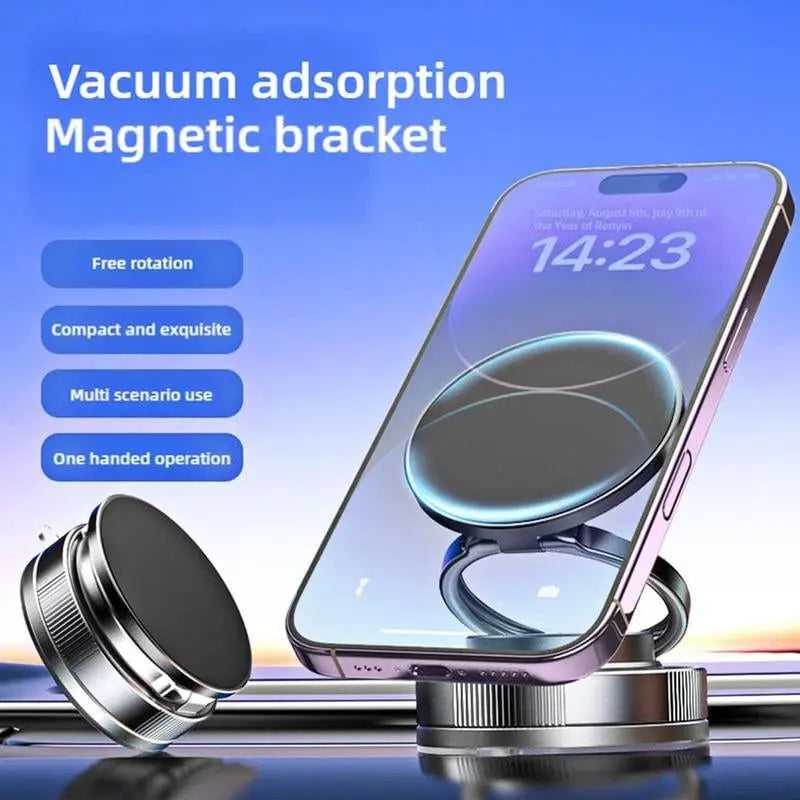 Vacuum Magnetic Phone Holder for Car, 360° Adjustable Suction Cup Phone Mount, Foldable & Portable Vacuum Magnetic Phone Stand for All Smartphones & All Car Models & Gym/Bathroom Mirror