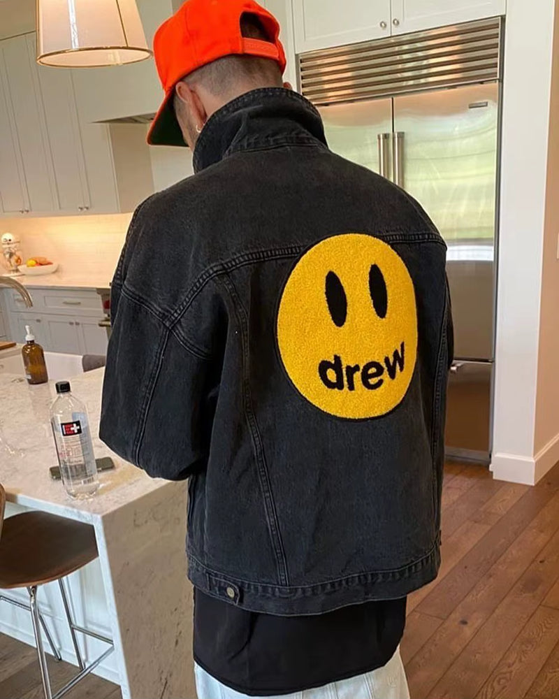 Knitting Embroidery Men'S Clothing Autumn and Winter Designer Niche American Retro Print Loose Denim Jacket